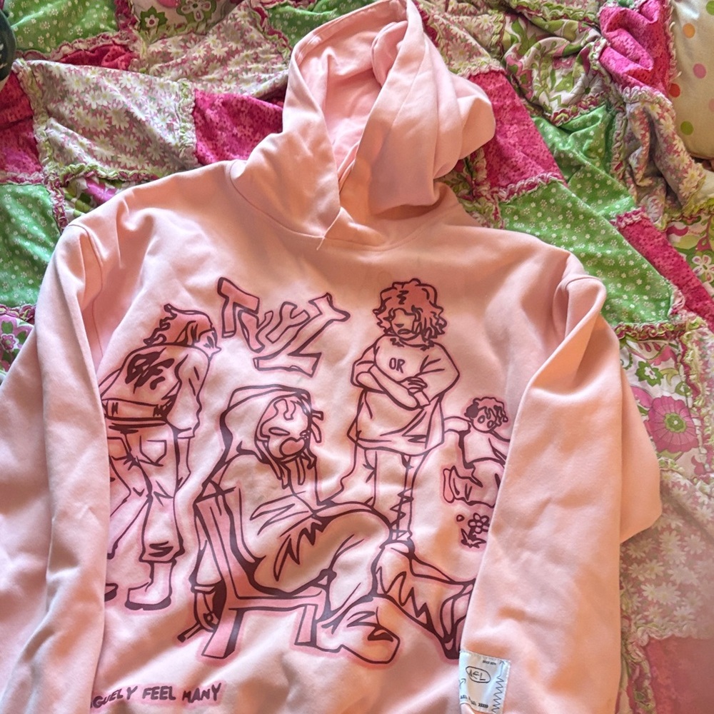 Aelfric Eden Pink Hoodie with Dark Line Art Characters